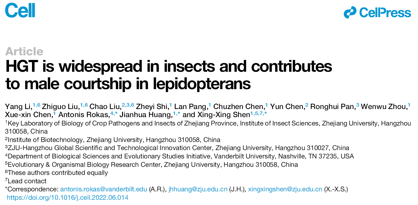 浙江大学农学院联合范德堡大学在 Cell 期刊发表昆虫水平转移基因研究论文